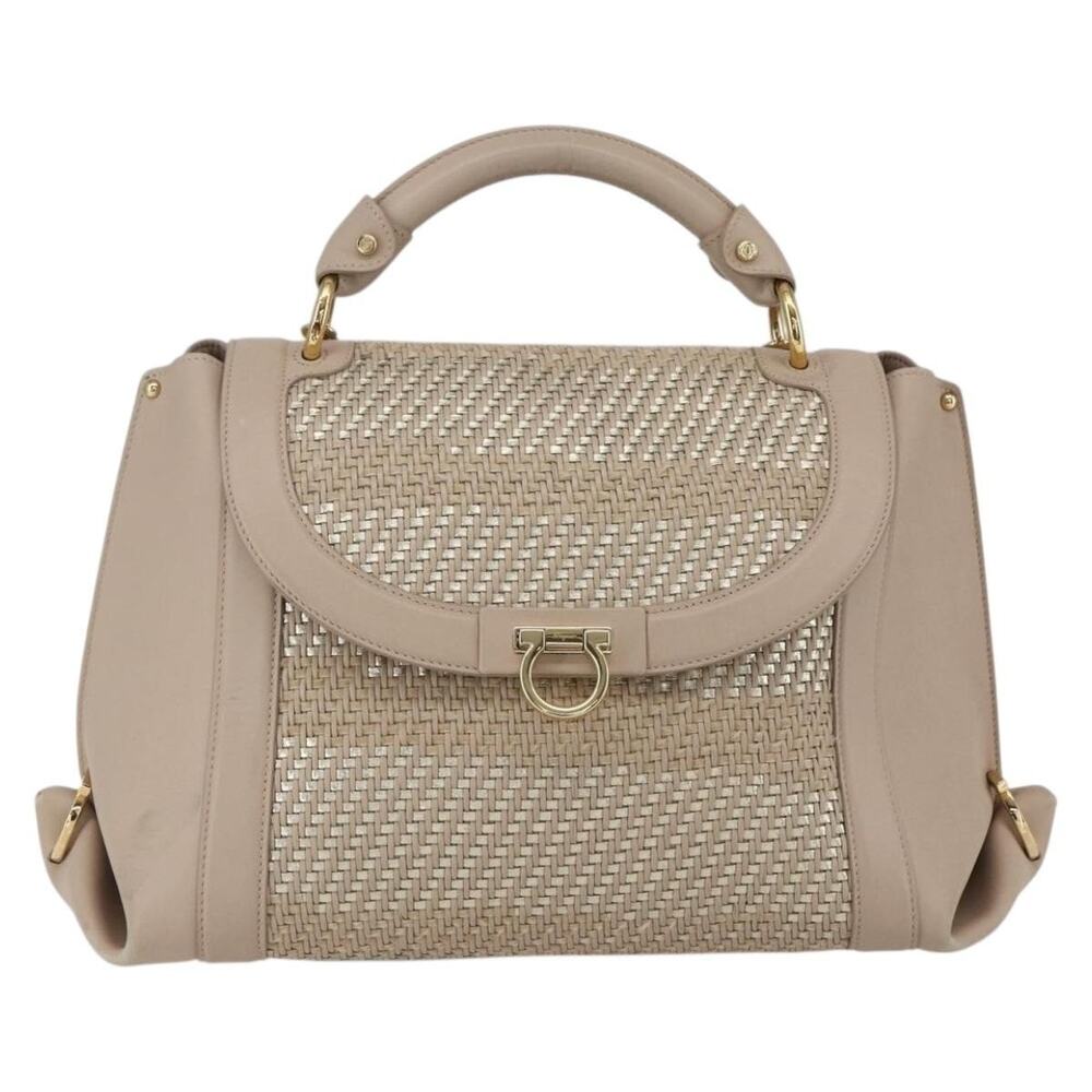 Salvatore Ferragamo Leather Gancini Handbag Beige